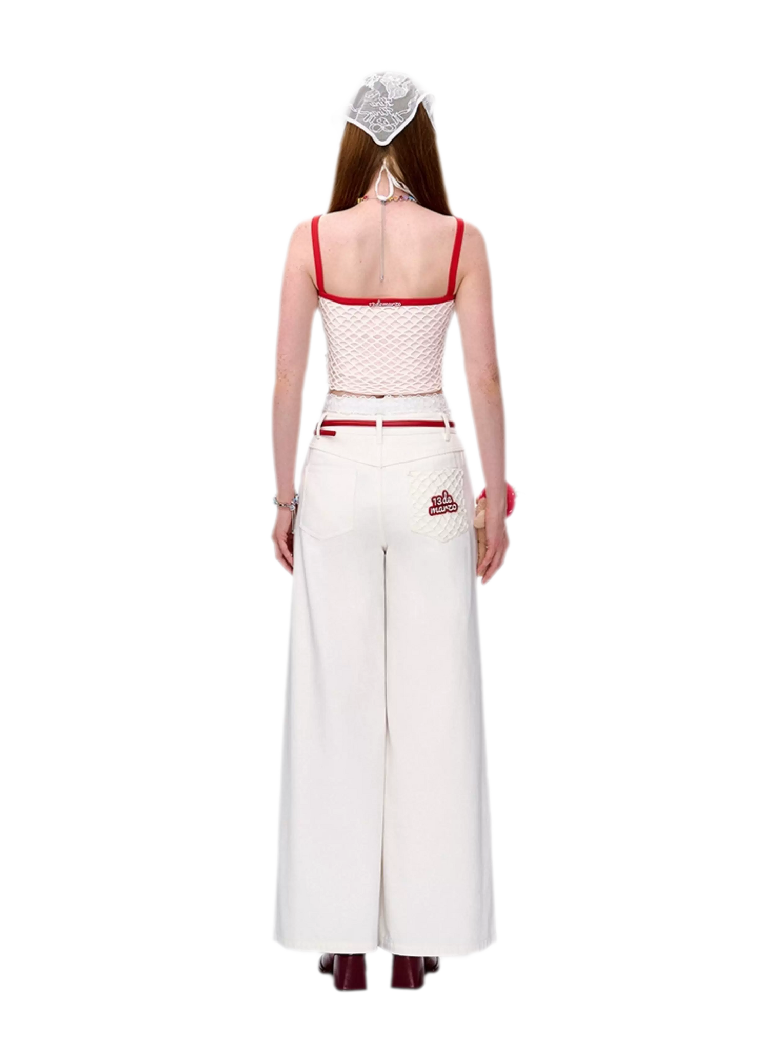 Fruit Embroidered Wide-Leg Pants