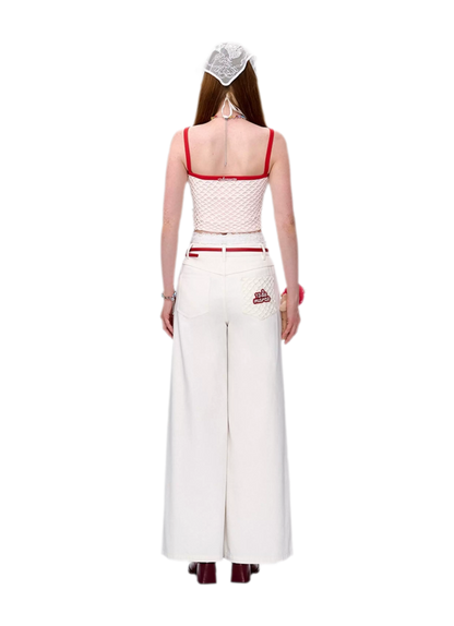 Fruit Embroidered Wide-Leg Pants
