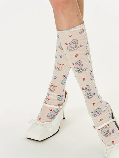 Cat Print Knee Socks