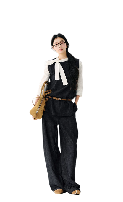 Faux Linen Wide Jeans