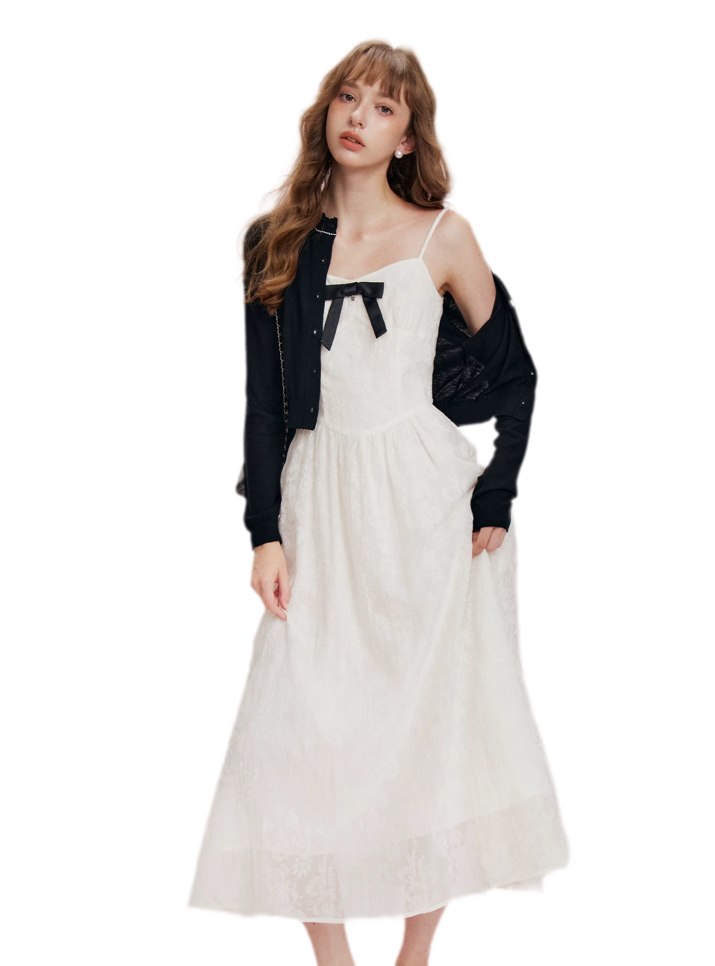 Flocked Bow Contrast Dress