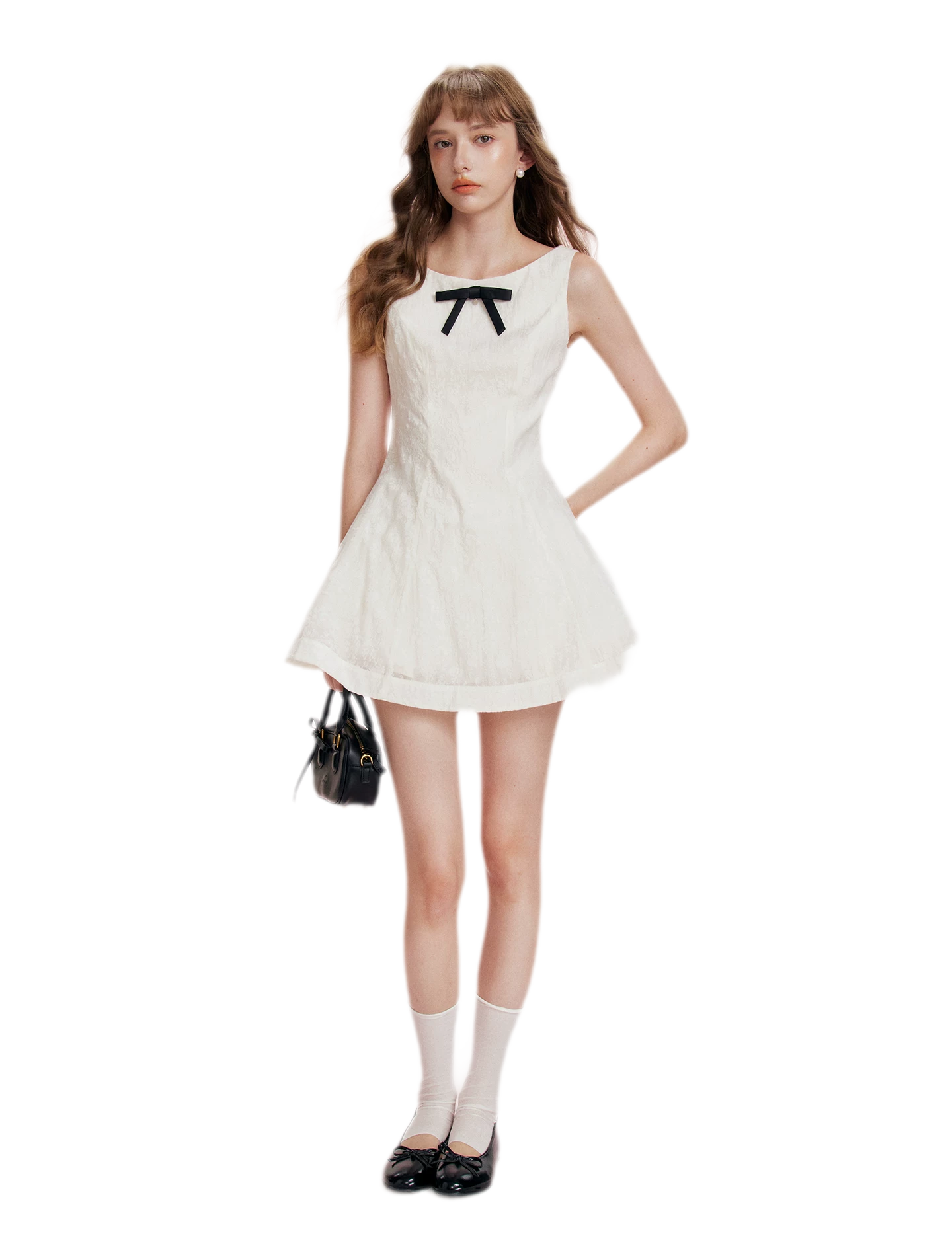 Flocked Bow A-Line Dress