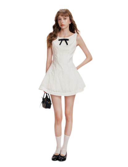 Flocked Bow A-Line Dress