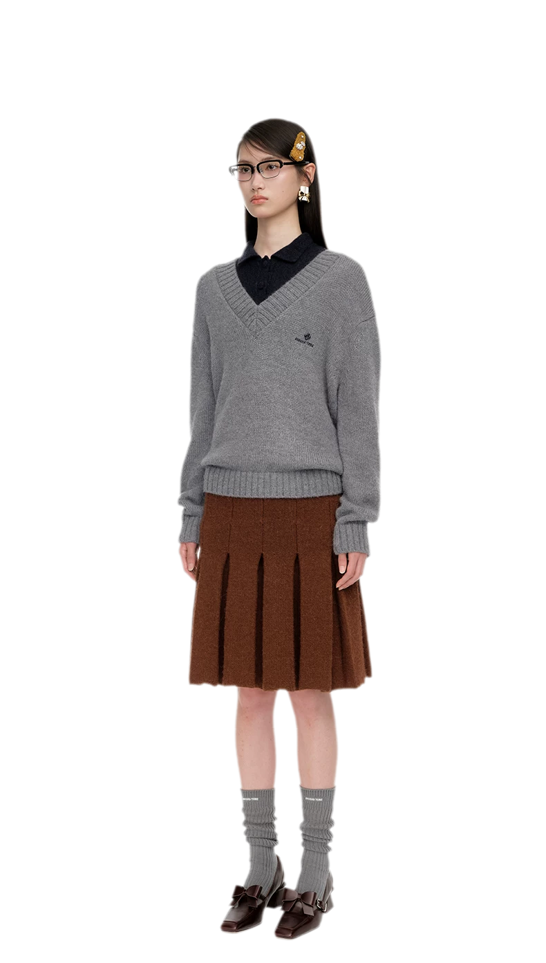 Wool Ribbed V-Neck Sweater