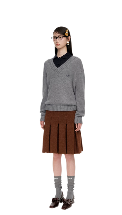 Wool Ribbed V-Neck Sweater