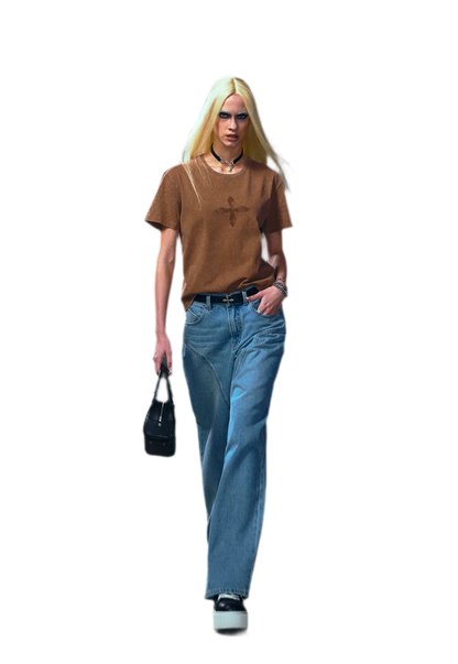 Vintage Washed Cross Embroidered Tee