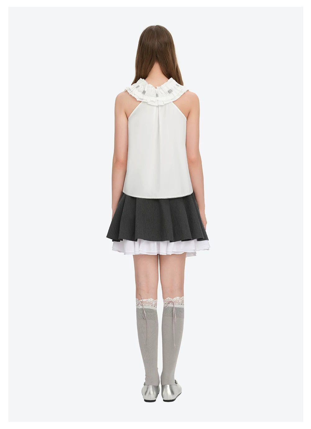 Spring/Summer 2026 White Ruched Lace Camisole