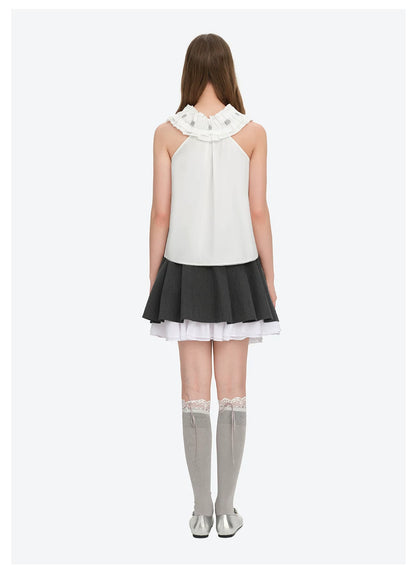 Spring/Summer 2026 White Ruched Lace Camisole