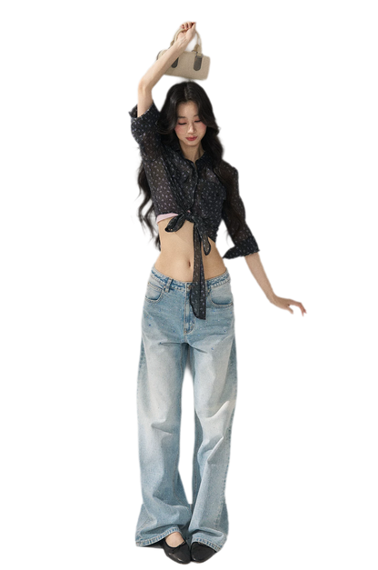 Floral Sheer Tie Shirt