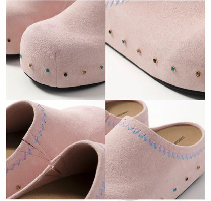Rhinestone Platform Suede Mules
