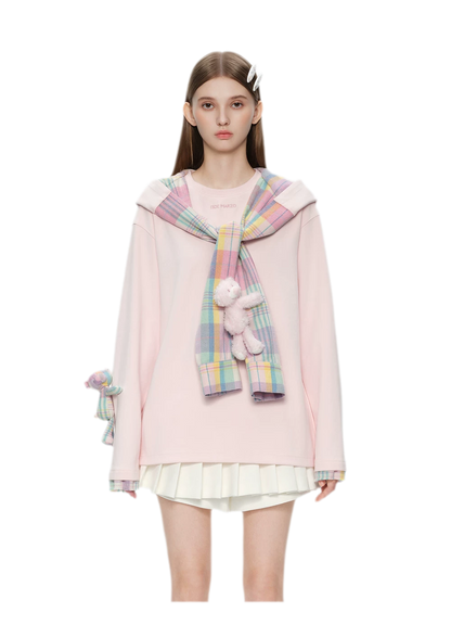 Deconstructed Plaid Hooded T-Shirt