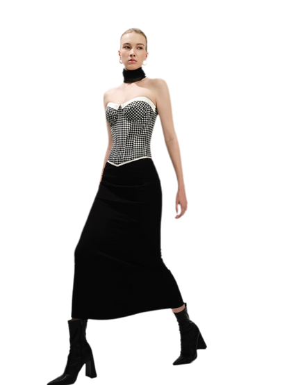 Houndstooth Boned Corset Top