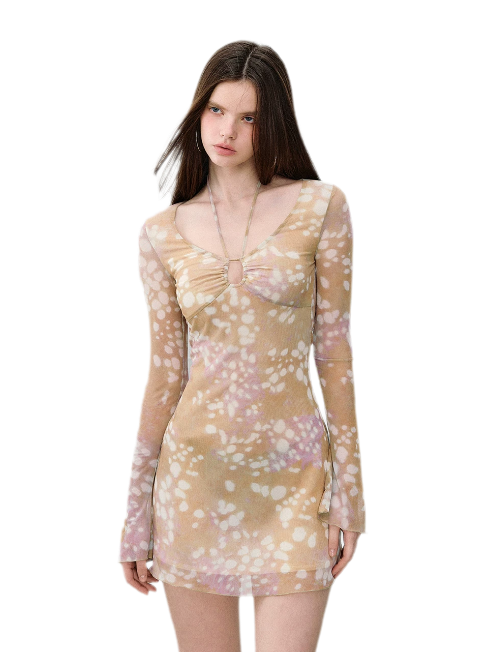 Deer Print Lace Halter Dress