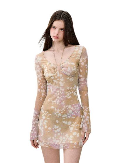 Deer Print Lace Halter Dress