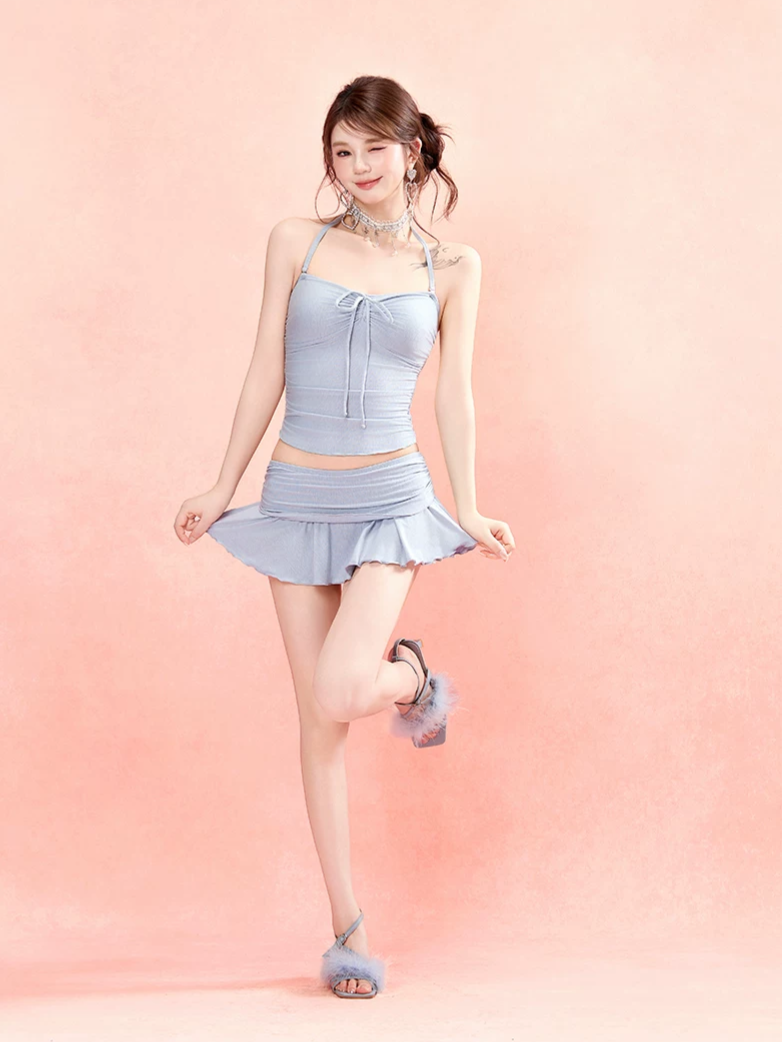 Ruching Halter Swim Set