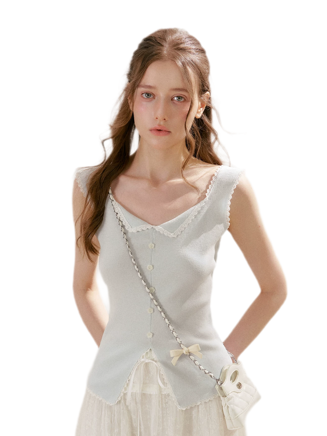 Lace Trim Knit Vest