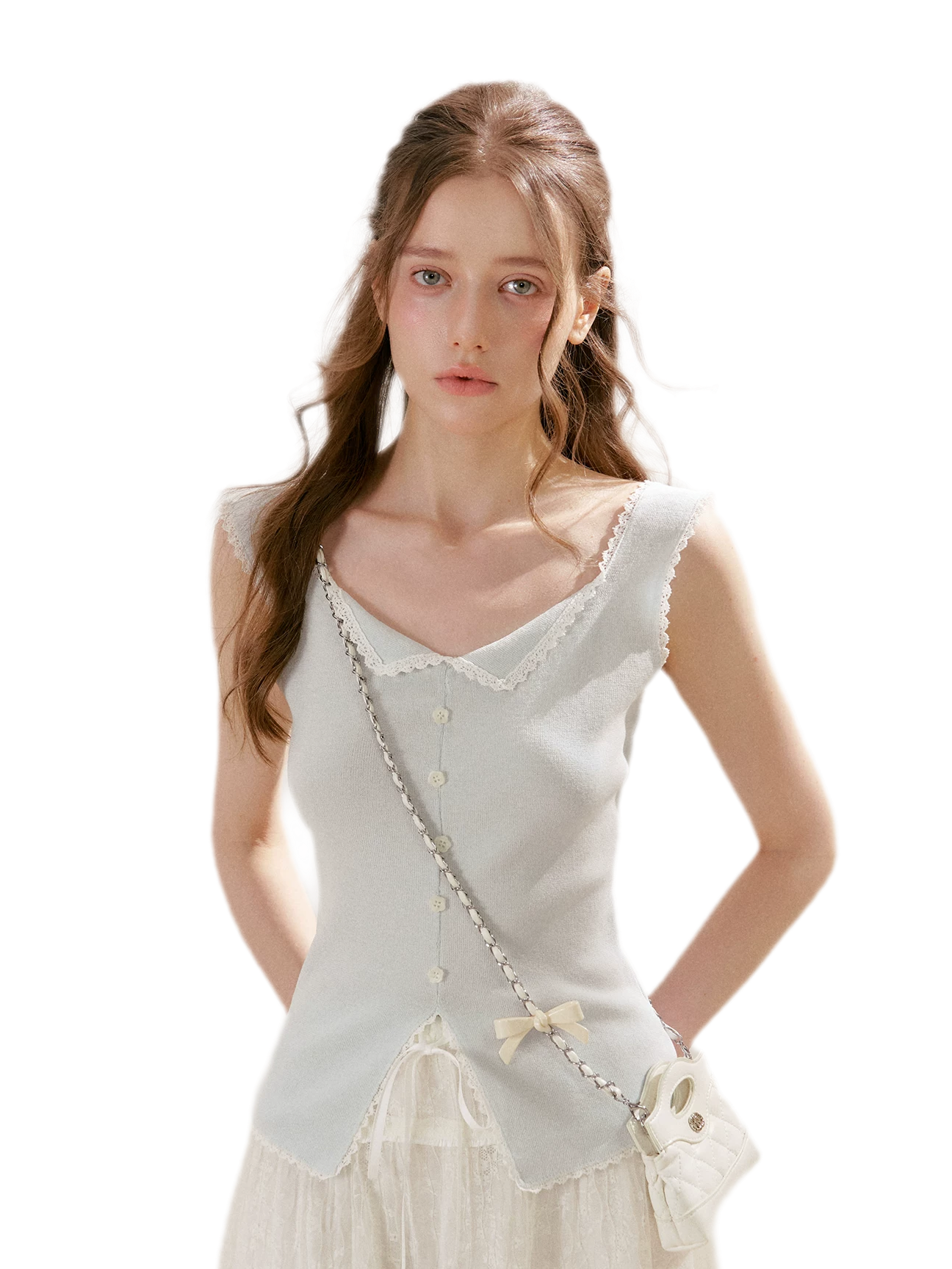 Lace Trim Knit Vest