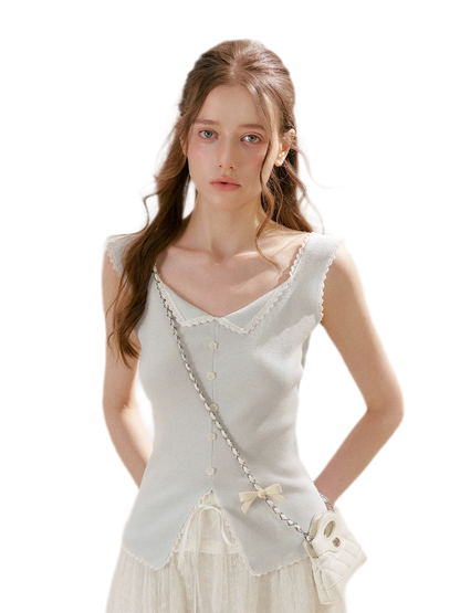 Lace Trim Knit Vest