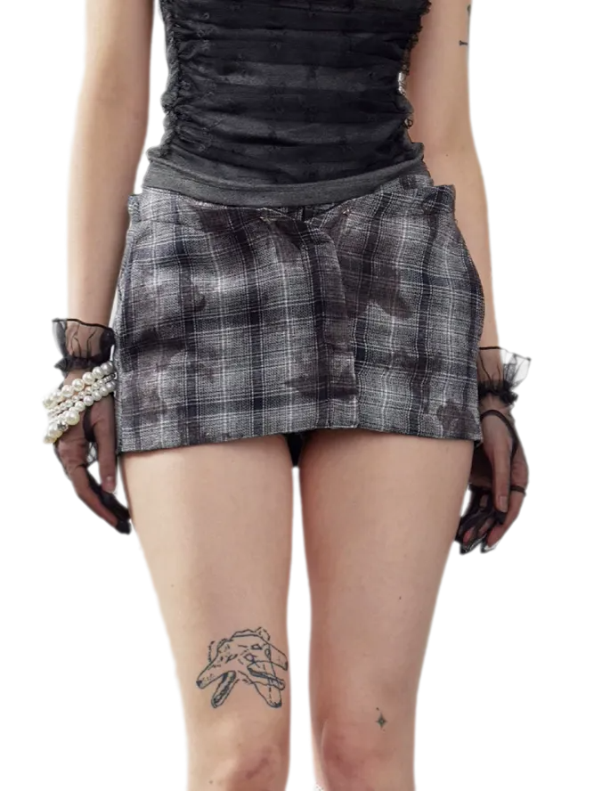 Butterfly Plaid Pleated Culotte Shorts