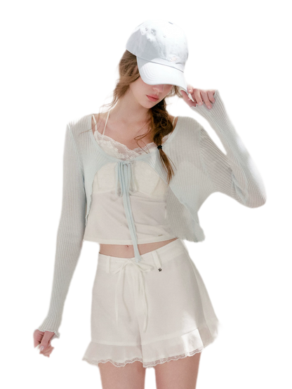 Lyocell Ribbed Tie-Front Cardigan
