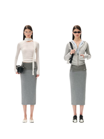 Textured Wrap Waist Mid Skirt
