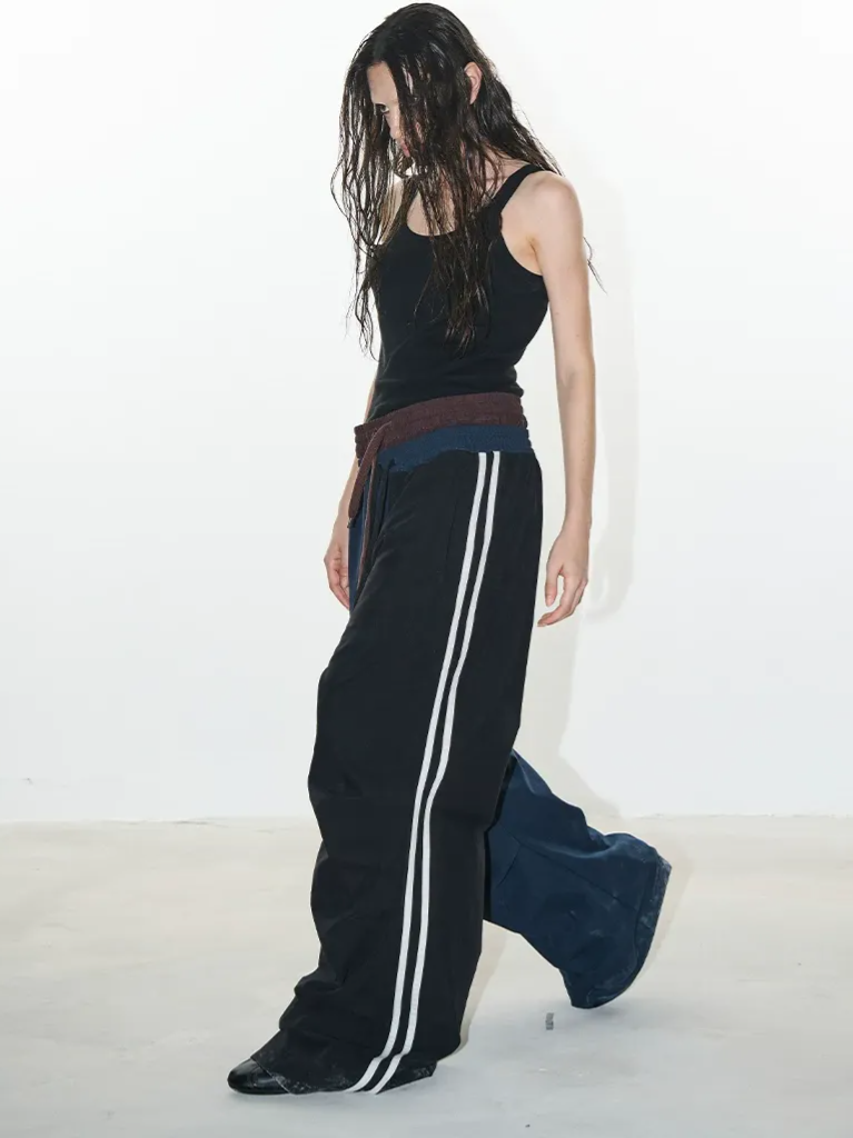 Pleated Wide-Leg Track Pants