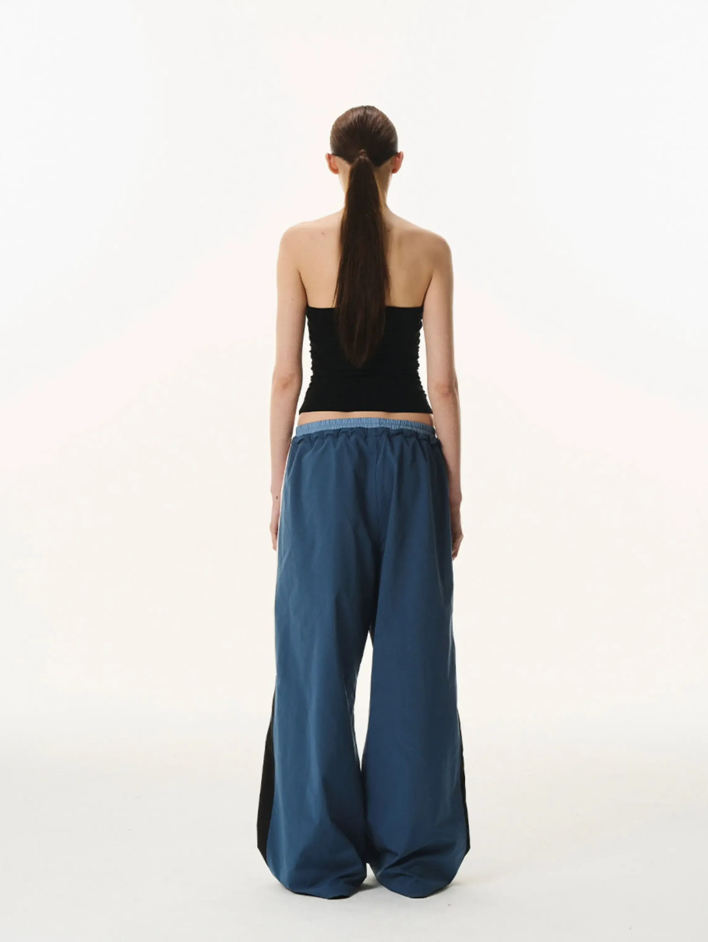 Pleated Contrast Wide-Leg Pants