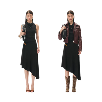 Acetate Wool Ruched Halter Dress