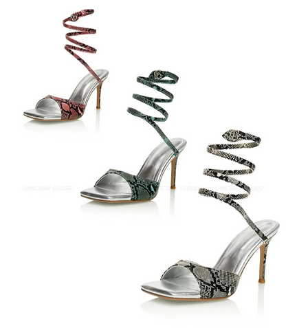 Snake-Embossed Spiral Strap Sandals
