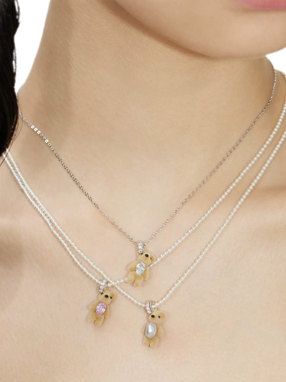 Flocked Teddy Bear Necklace