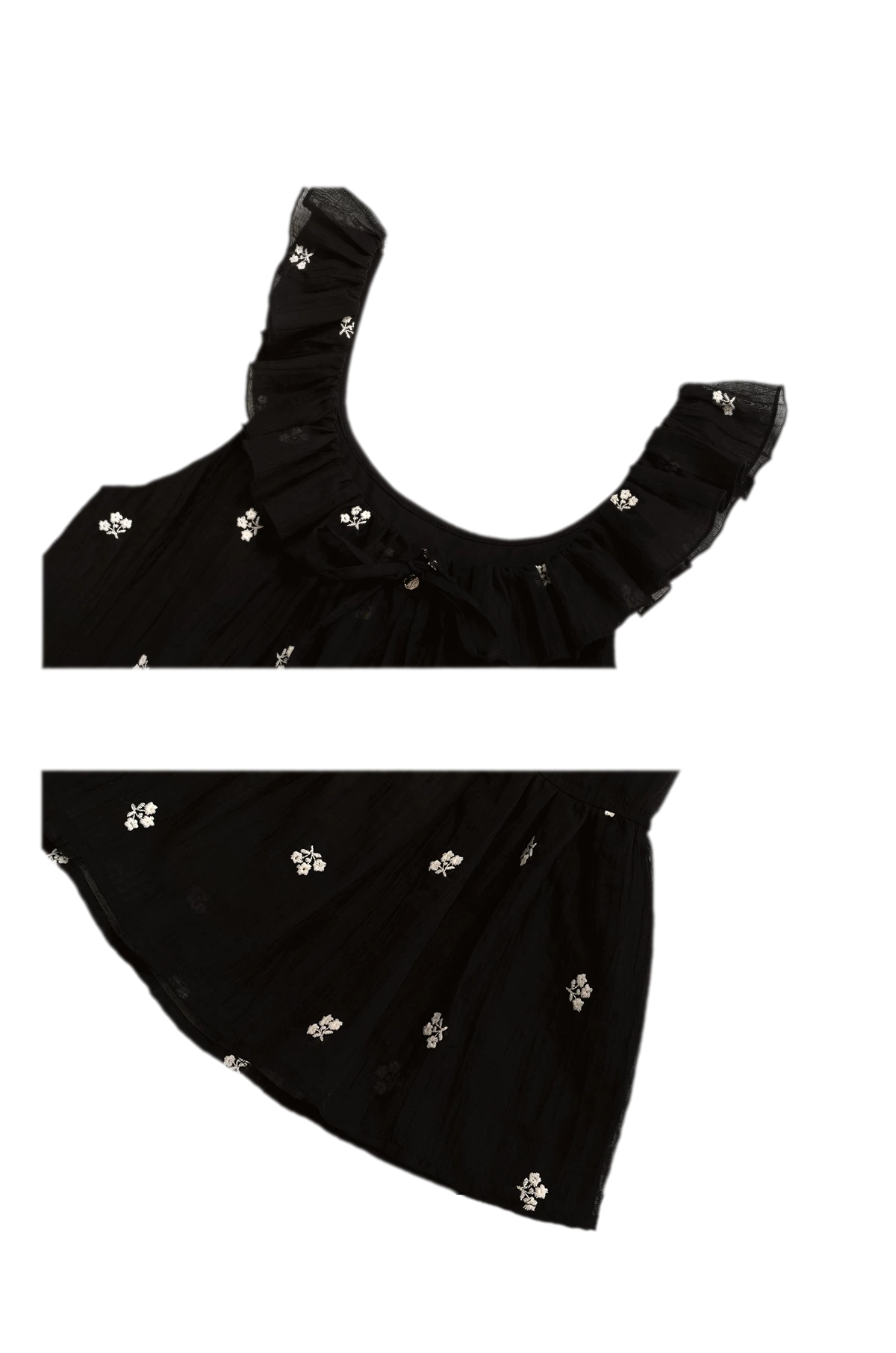 Tencel Embroidered Ruffle A-line Dress