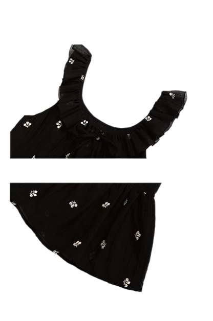 Tencel Embroidered Ruffle A-line Dress