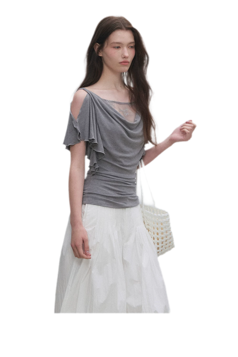 Tencel Lace Cowl Neck Top