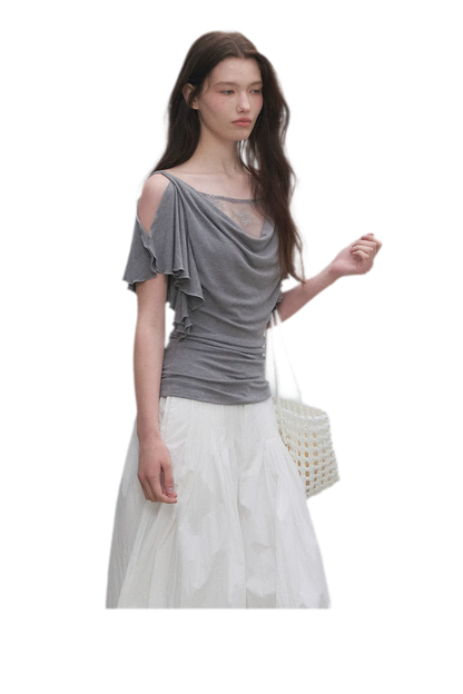 Tencel Lace Cowl Neck Top