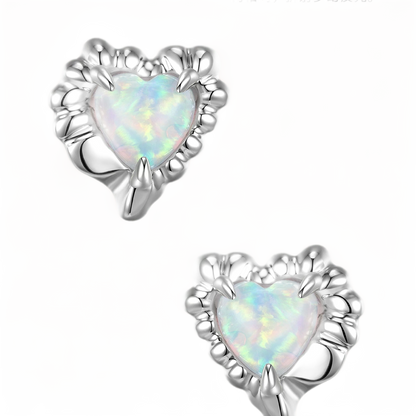Heart Opal Silver Earrings