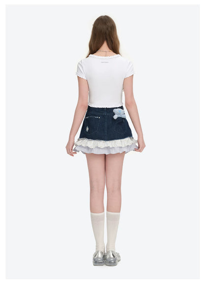 Ruffled Bow Short Sleeve T-Shirt