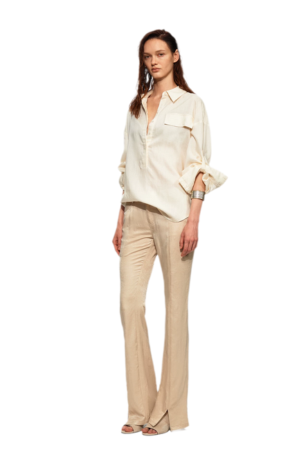 Lustrous Front-Slit Flare Pants
