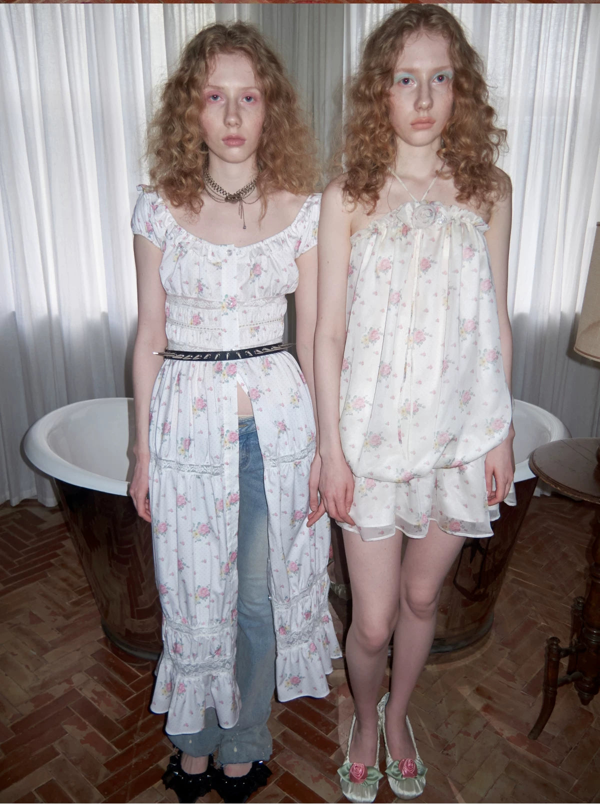 Long Floral Lace Chiffon Dress