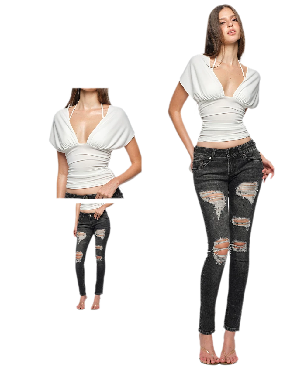 Deep V Ruched Top