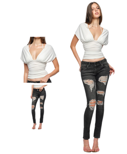 Deep V Ruched Top