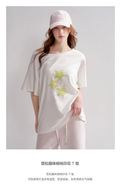 Asymmetrical Starfruit Print T-shirt