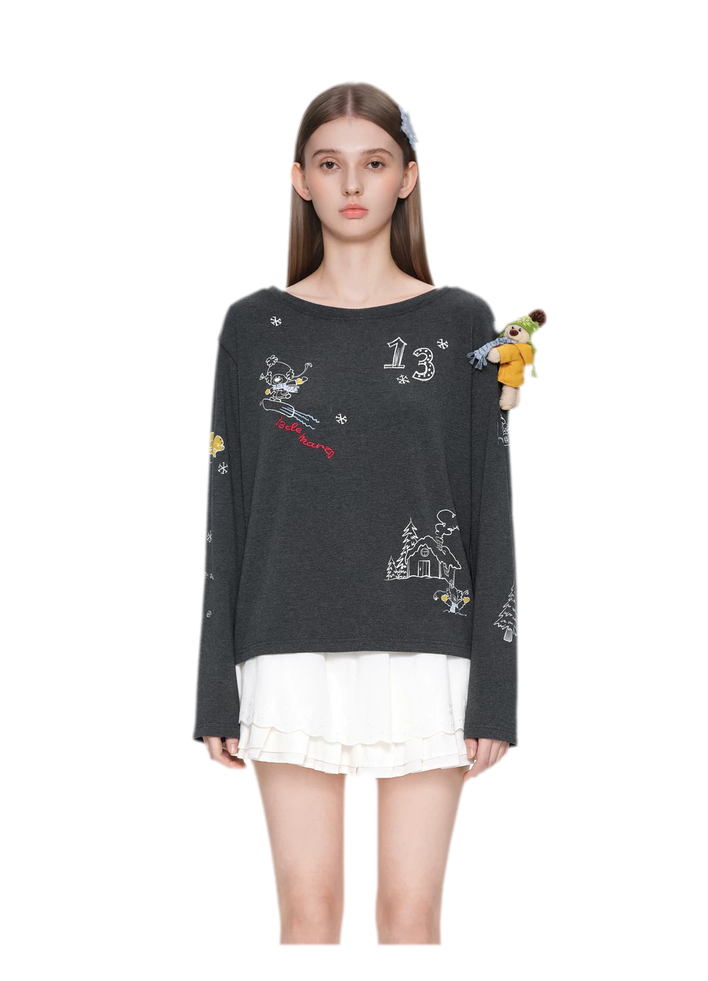 Graphic Off-Shoulder Long-Sleeve T-Shirt