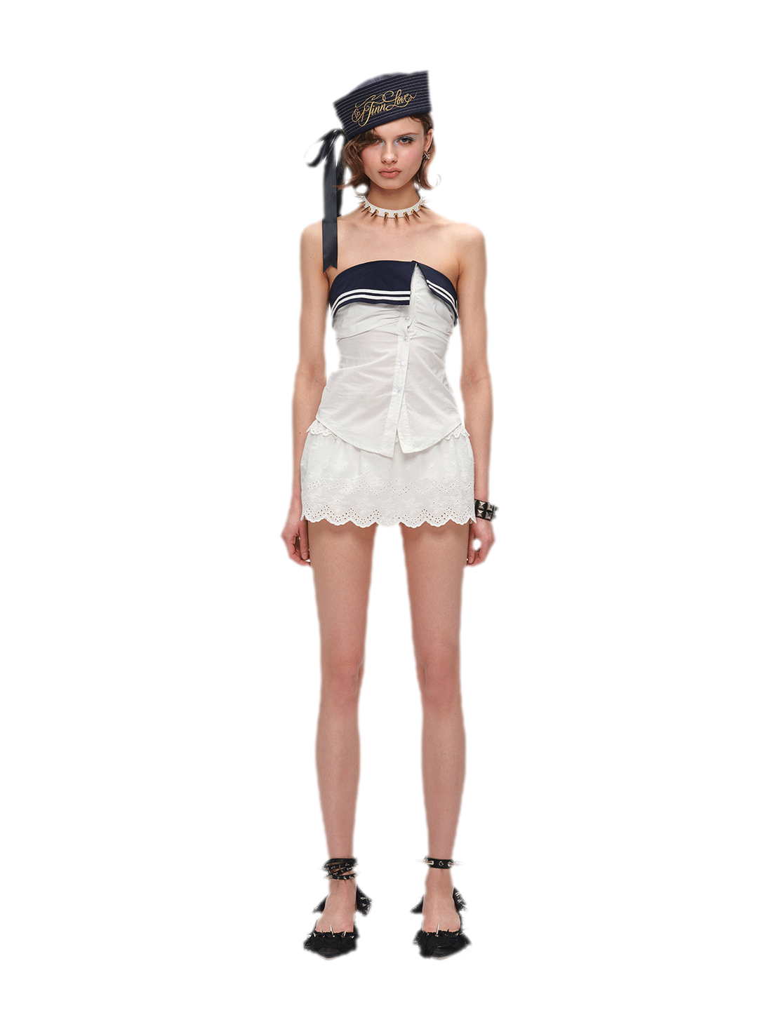 Irregular Navy Collar Sleeveless Shirt