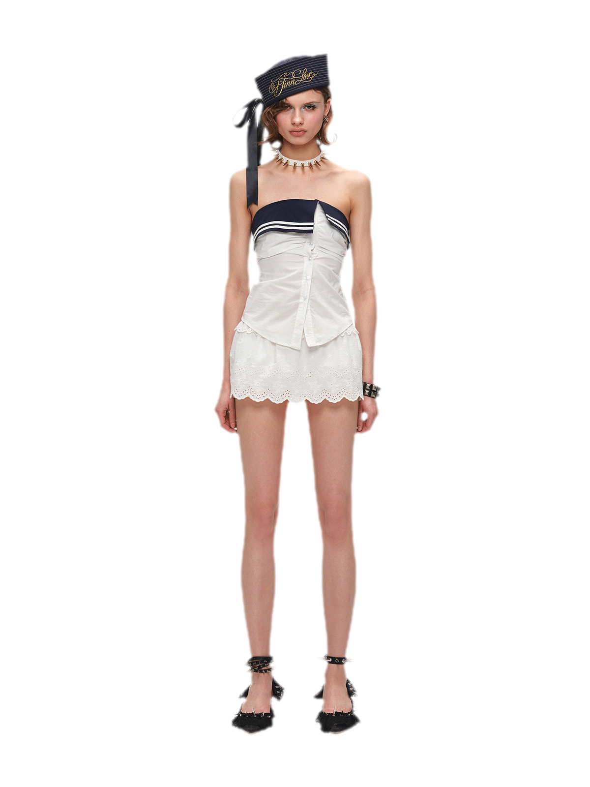 Irregular Navy Collar Sleeveless Shirt