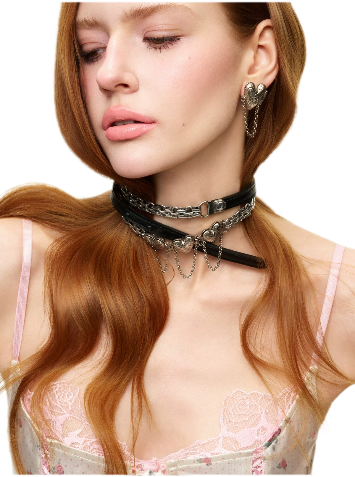 Punk Retro Heart Layered Strap Choker Waist Chain