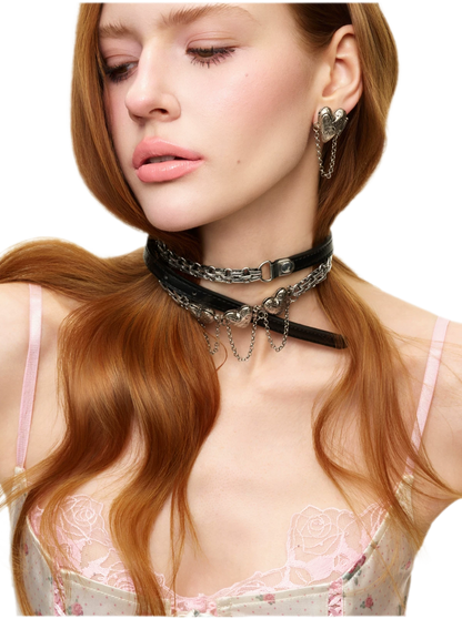 Punk Retro Heart Layered Strap Choker Waist Chain