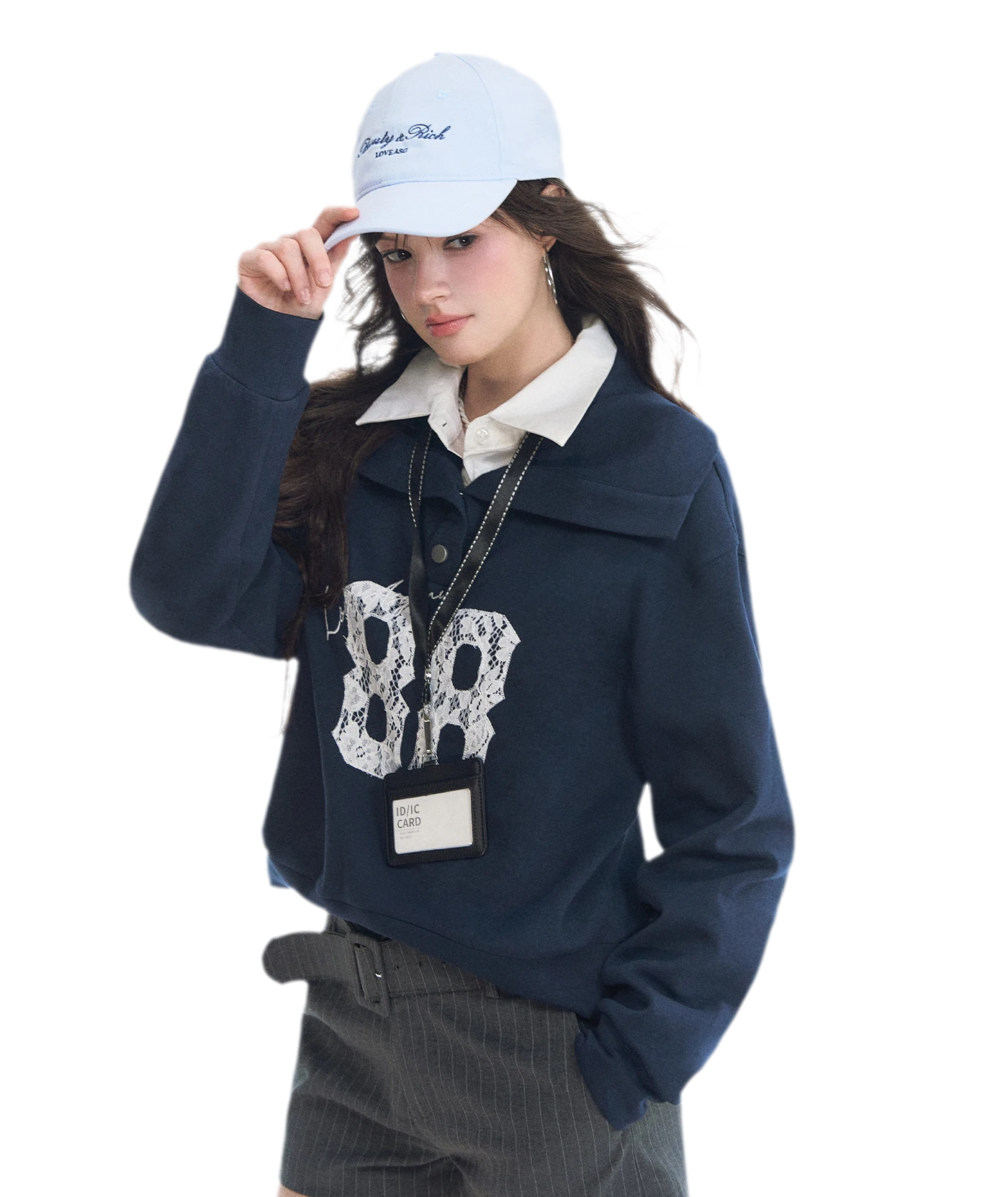 Lace Appliqué Cropped Sweatshirt