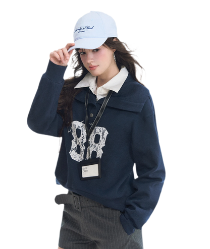 Lace Appliqué Cropped Sweatshirt
