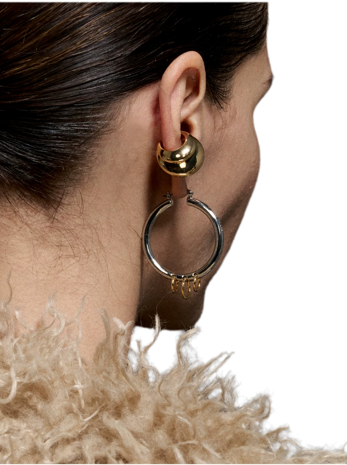 Punk Style Overlapping Gold and Silver Earrings