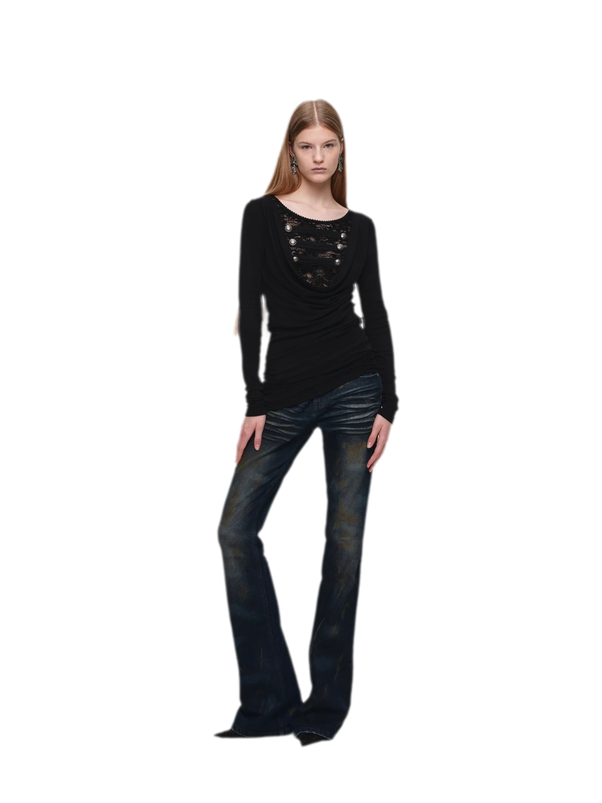 Rust-Dyed Flared Leg Jeans
